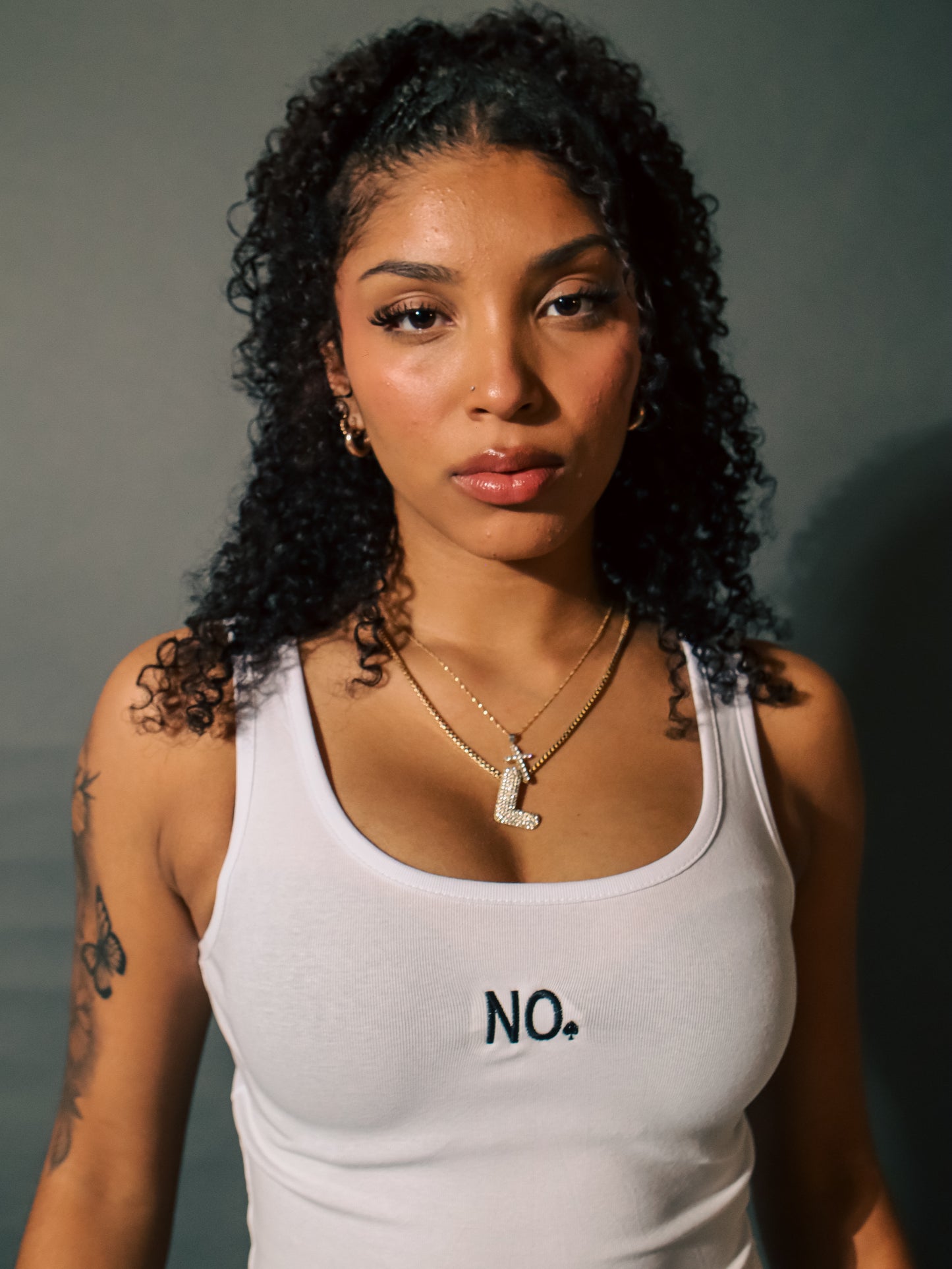 "NO" WOMEN'S CROPPED TANK (WHITE/BLACK)