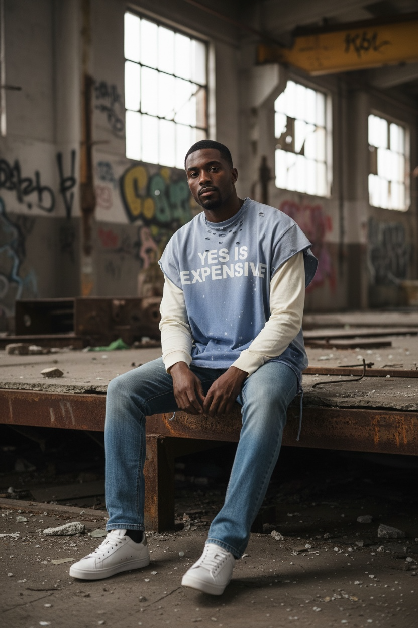 “YES IS EXPENSIVE” DISTRESSED LONG SLEEVE TEE (LIMITED EDITION)