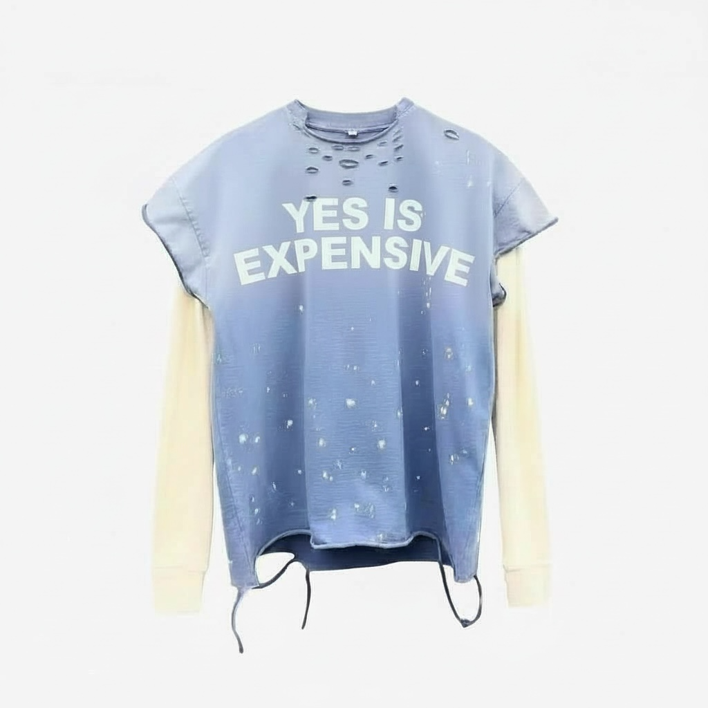 “YES IS EXPENSIVE” DISTRESSED LONG SLEEVE TEE (LIMITED EDITION)