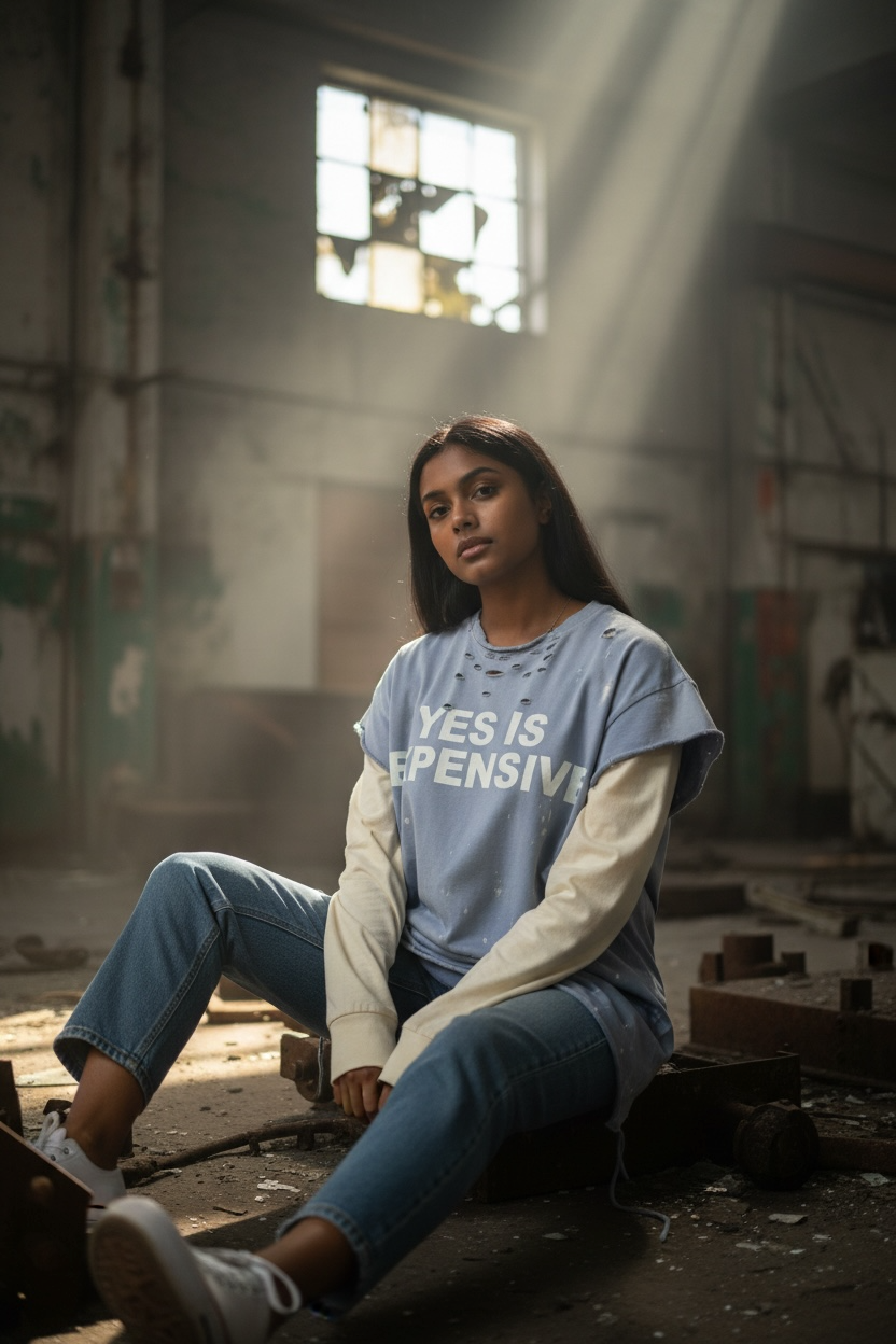 “YES IS EXPENSIVE” DISTRESSED LONG SLEEVE TEE (LIMITED EDITION)