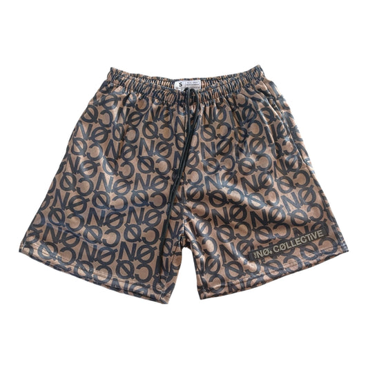 "NO" GRAPHIC SHORTS (BROWN/DARK BROWN)