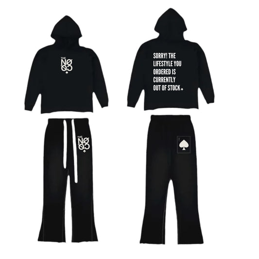 “NO” FLARED/CROPPED SWEATSUIT (BLACK/WHITE)