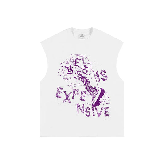 MEN'S "YES IS EXPENSIVE" MUSCLE T-SHIRT (WHITE/PURPLE)